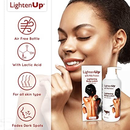 LightenUp with Milk Protien, Lactic Acid Lotion 13.5 Fl oz 400ml Body Cream Fades Dark Spots on Body, Knees, Armpit, Underarm with Shea Butter, For both Men and women