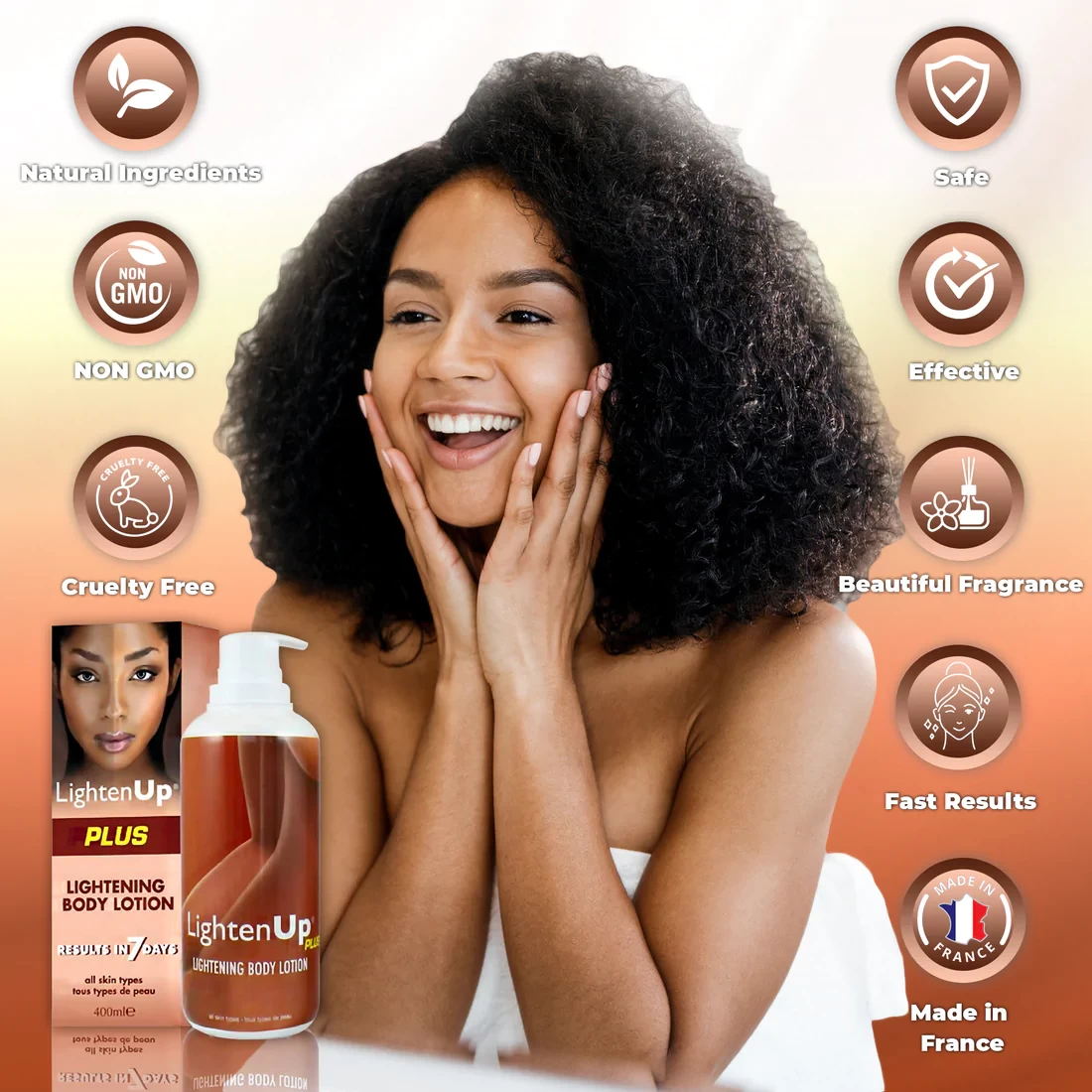 LightenUp Plus, Skin Brightening Lotion - 13.5 Fl oz / 400ml - Hyper pigmentation Body Cream , Helps to Fade Dark Spot on: Body, Knees, Elbows, Hands, Underarms, with Jamaican Castor Oil and Shea Butt